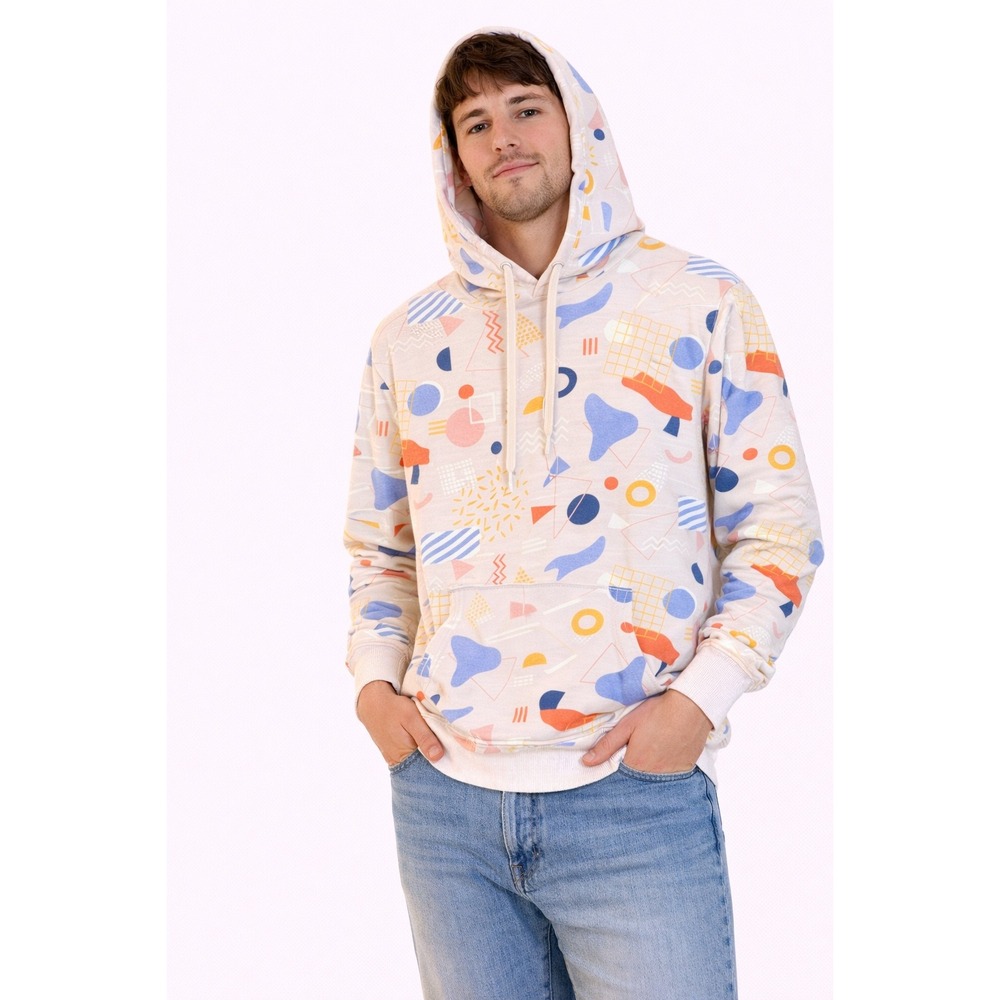 Super Massive Hoodie Mens Small Pink Geometric Memphis Retro 90s Streetwear